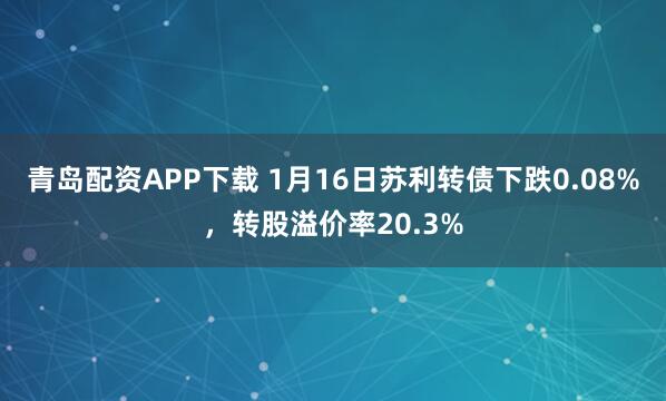 青岛配资APP下载 1月16日苏利转债下跌0.08%，转股溢价率20.3%